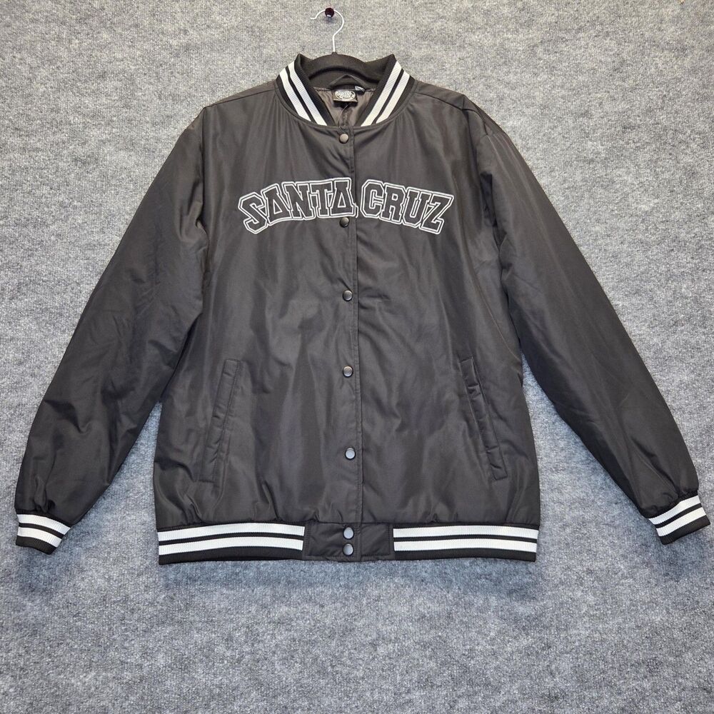 Santa Cruz Jacket Mens Large Varsity Bomber Snap Button Skateboard Polyester